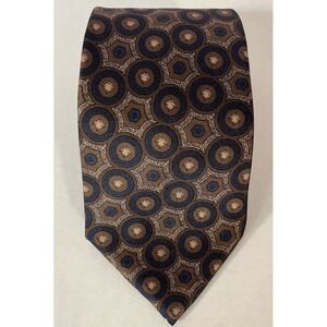 Christian Dior Navy Blue Brown Print Tie Silk Made‎ in USA Vintage Luxury